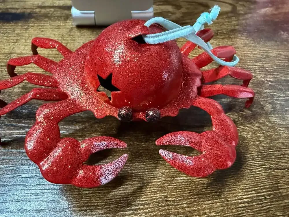 St. Nicholas Square Red Glitter Metal Crab Jingle Bell Christmas Ornament